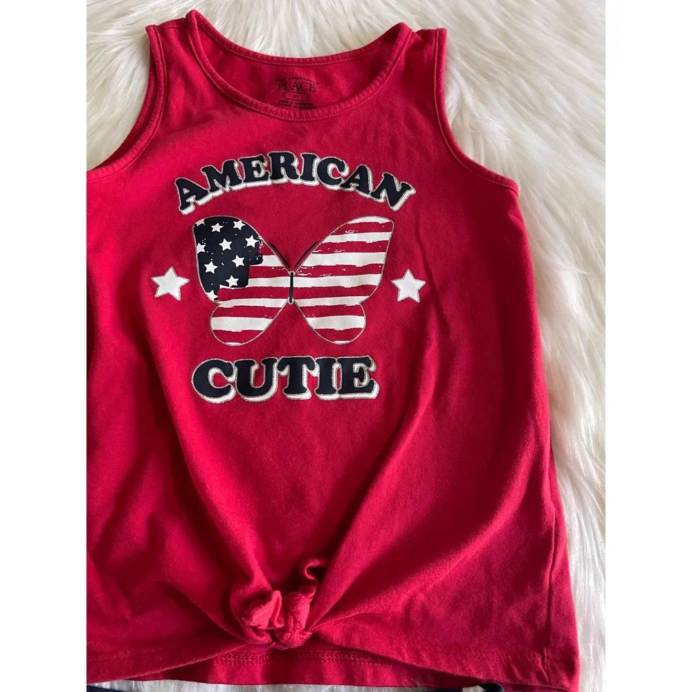 Childrens Place Girl's American Cutie 2-Piece Set -  Red Blue Size 5T Used